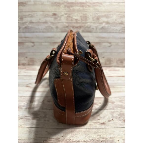 Dooney & Bourke Vintage Pebbled Leather Purse Satchel Navy Blue All Weather - Picture 2 of 12